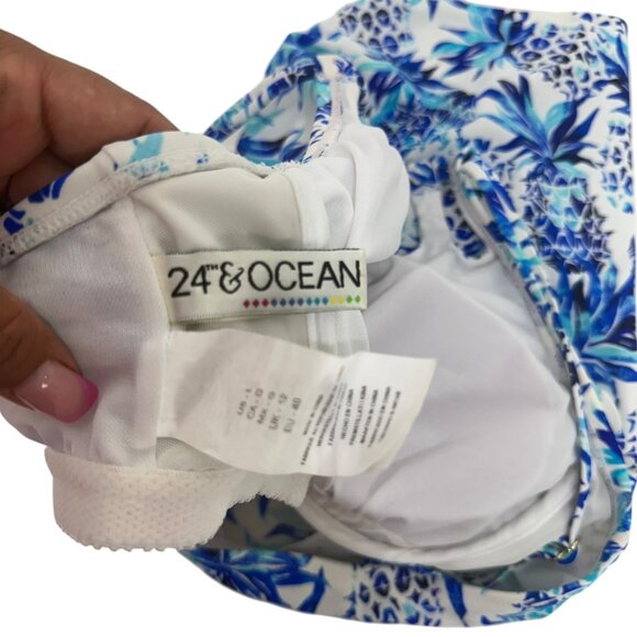 24t&Ocean Blue Tropical Print Halter Tankini Top Women SZ Large Padded Underwire - Picture 4 of 10